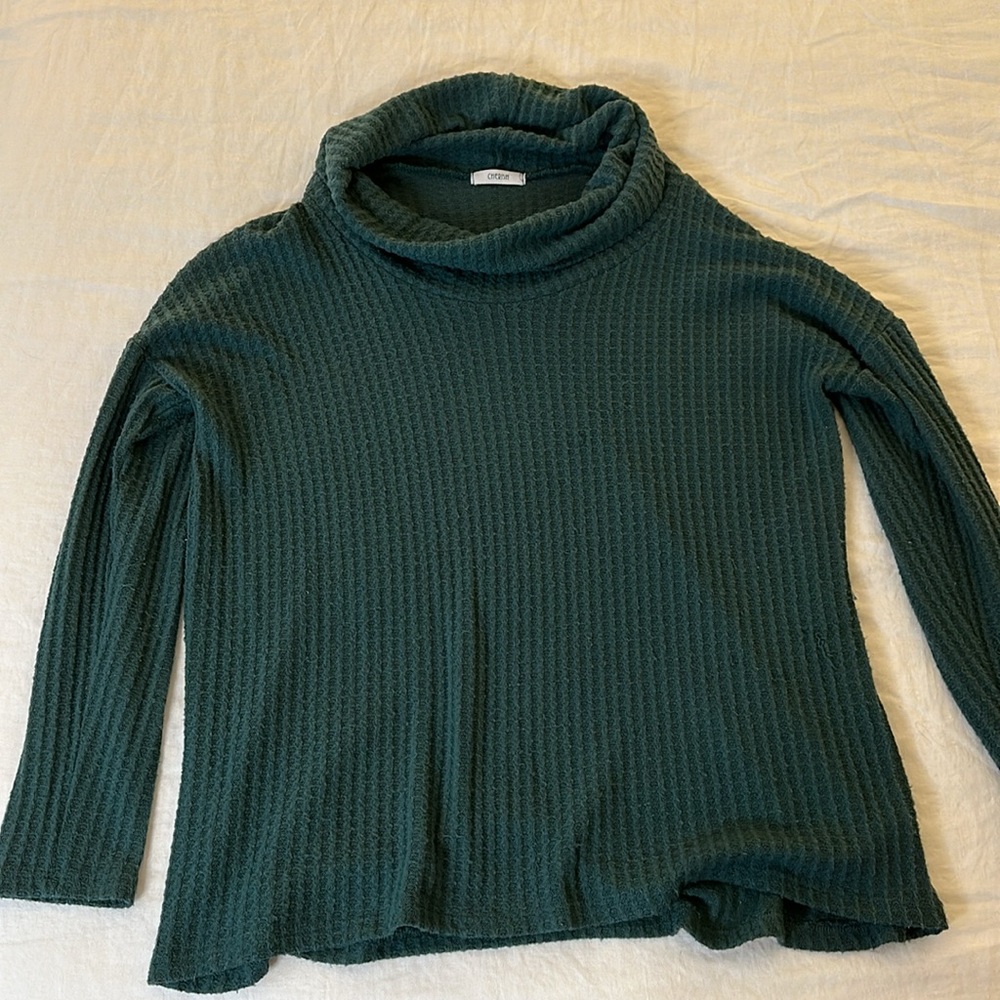 Vestique Green Waffle Knit Turtleneck Sweater Size Small